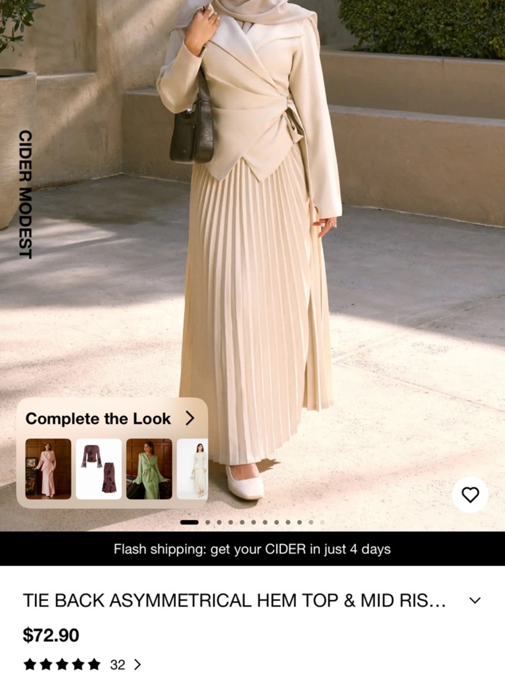 Cider Cream Pleated Maxi Skirt with Wrap-Style Top